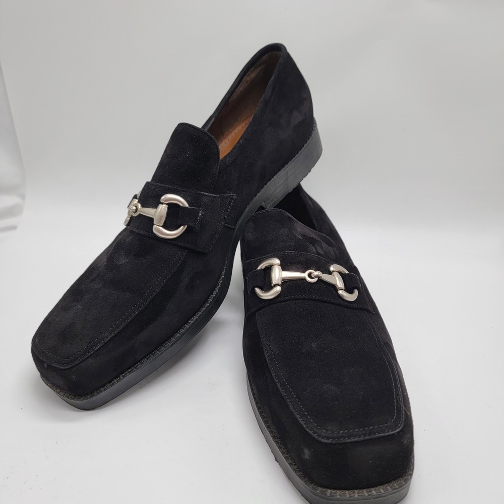 Giorgio Brutini Mens Black Suede Silver Horsebit Loafers Dress Shoes